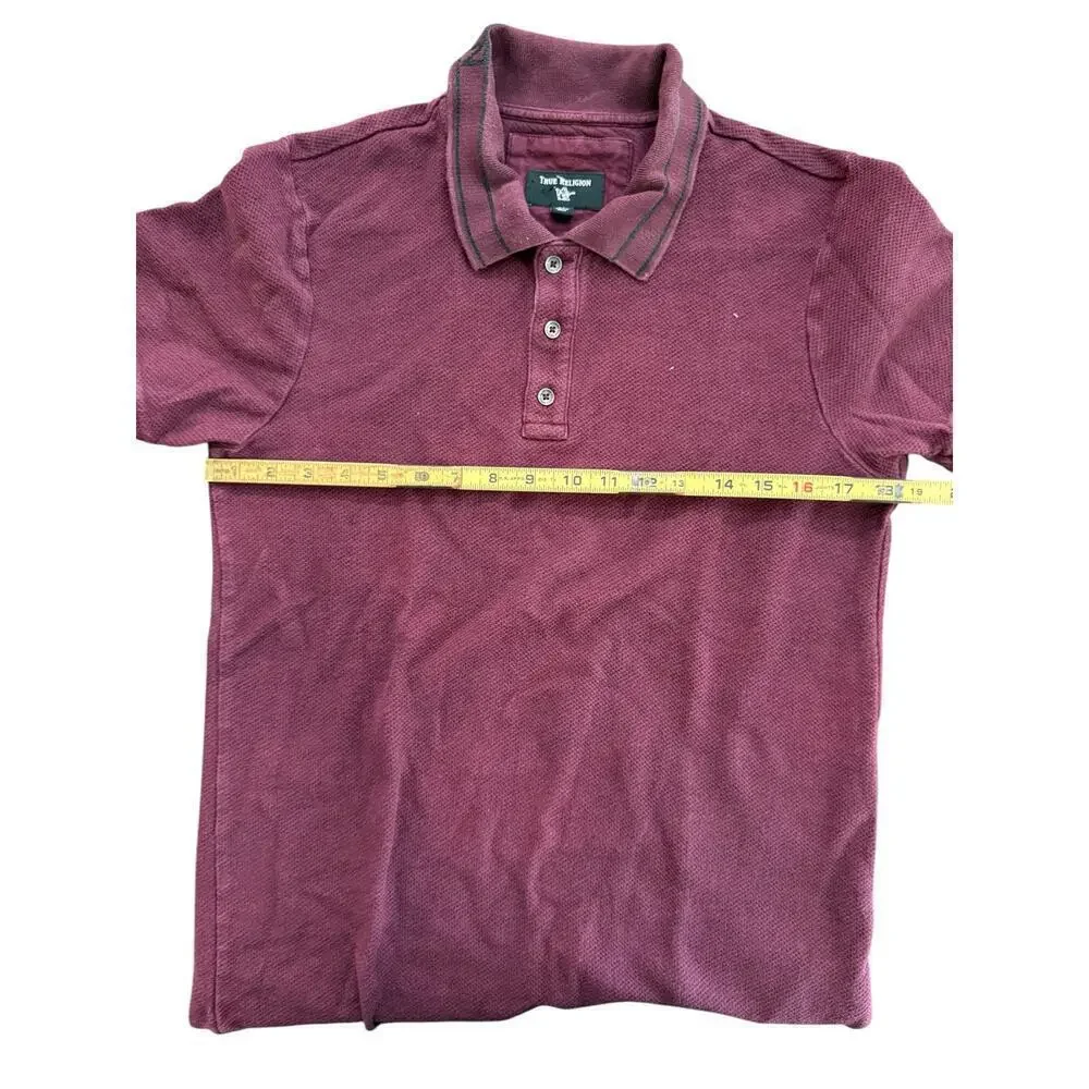 True Religion Men's Red Auburn Waffle Knit Thick Polo Shirt Size Small